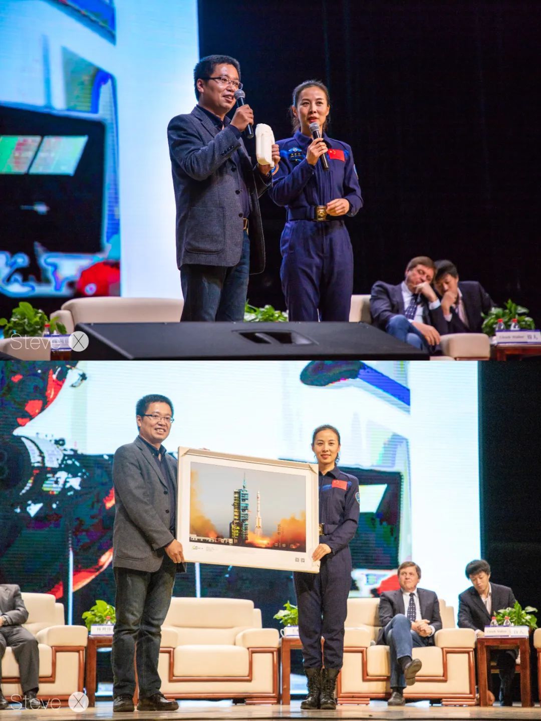 苟秉宸教授与航天员王亚平现场互动(谢元昊 摄)